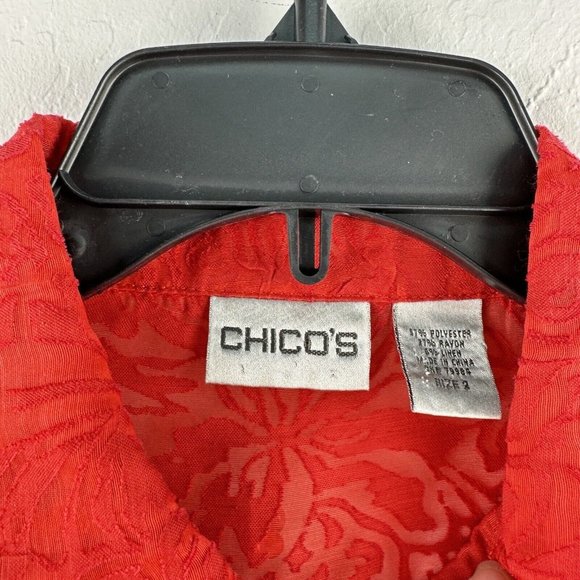 Chicos Camp Button Shirt Womens L‎ Burn out Semi Sheer Coral Red 2 Linen Blend - Picture 4 of 6
